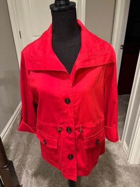 Ruby Rd. Vibrant Red Button-Front Utility Jacket